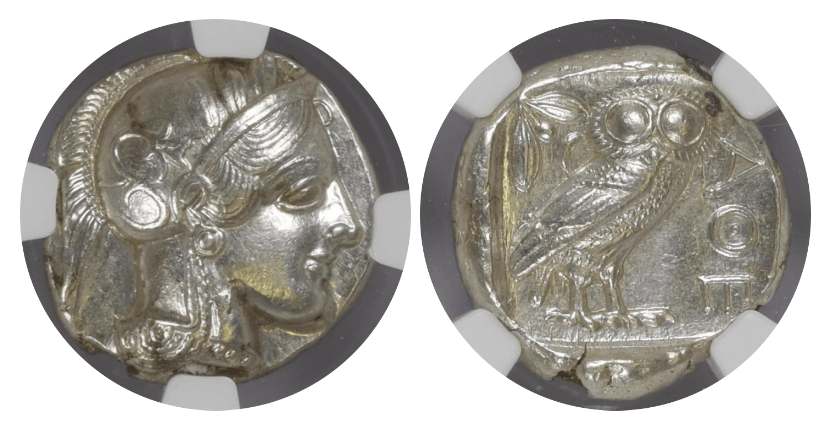 【Ch AU 5/5 4/5】紀元前440年?404年 古代ギリシャ アッティカ 女神アテナ テトラドラクマ フクロウ銀貨