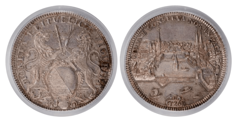 【AU58】1726年 スイス チューリッヒ 都市景観 ターラー銀貨