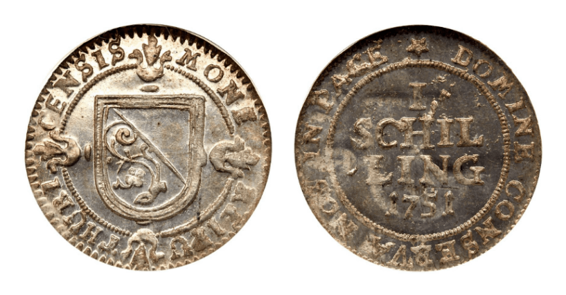 【MS66】1751年 スイス チューリッヒ 1シリング 銀貨