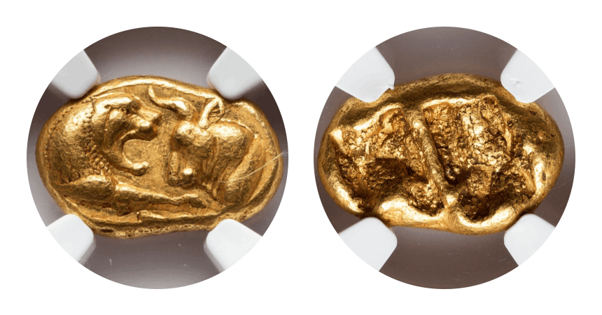 【AU★ 5/5 5/5, Fine Style】紀元前561年?546年 古代リディア王国 クロイソス王 スターテル金貨