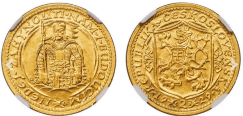 【MS 65】1929年 チェコスロバキア 2ダカット金貨