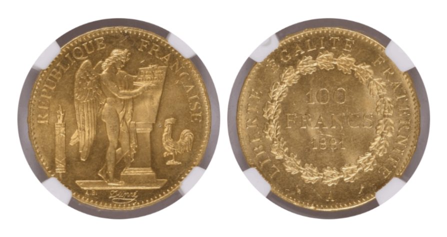 【MS65+】1881年A フランス エンジェル 100フラン金貨