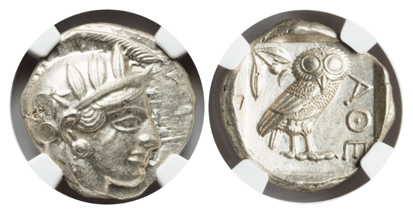 【MS 4/5 4/5】紀元前440年～404年 古代ギリシア アッティカ 女神アテナ テトラドラクマ フクロウ銀貨