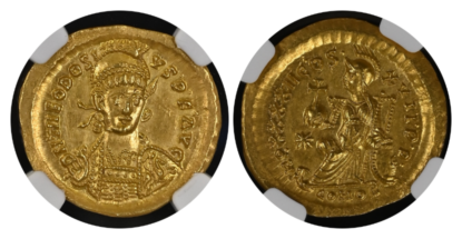 【MS 5/5 3/5】402年～450年 ビザンツ帝国（東ローマ帝国）テオドシウス2世 ソリダス金貨 MS 5/5 3/5