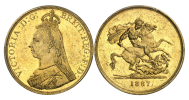 【MS60】1887年 イギリス ヴィクトリア女王 ジュビリーヘッド 5ポンド金貨