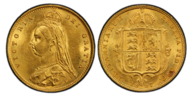 【MS63】1887年 イギリス ヴィクトリア女王 ジュビリーヘッド 1/2ポンド金貨