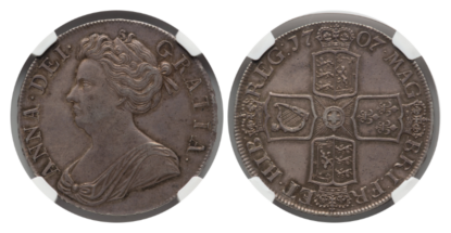【AU55】1707年 イギリス アン女王 1クラウン銀貨