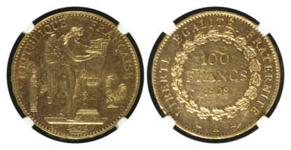 【AU58】1908年A フランス エンジェル 100フラン金貨