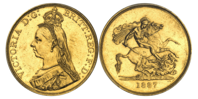 【MS61】1887年 イギリス ヴィクトリア女王 ジュビリーヘッド 5ポンド金貨