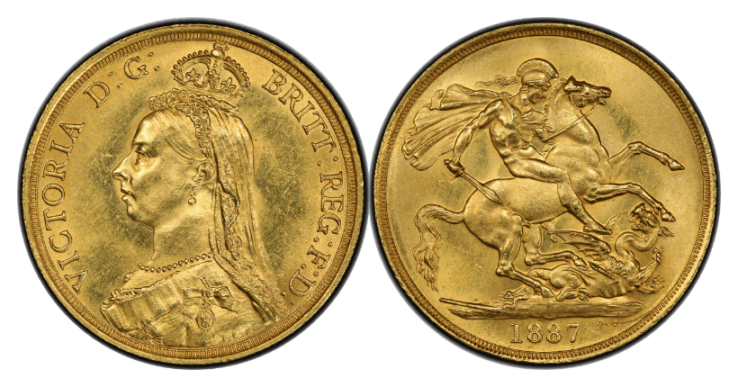 【MS62】1887年 イギリス ヴィクトリア女王 ジュビリーヘッド 2ポンド金貨