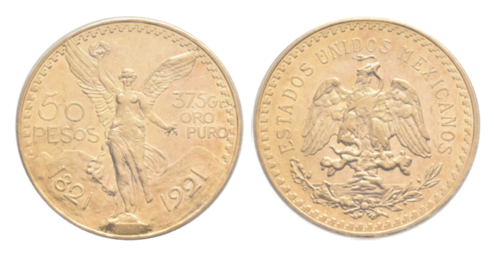 【MS61】1921年 メキシコ 勝利の女神 50ペソ金貨