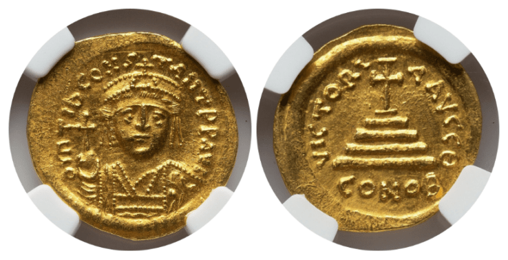 【MS 5/5 4/5】578年～582年 ビザンツ帝国（東ローマ帝国）ティベリウス2世  ソリダス金貨 