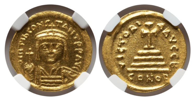 【MS 5/5 4/5】578年～582年 ビザンツ帝国（東ローマ帝国）ティベリウス2世  ソリダス金貨