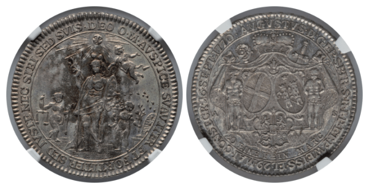 【MS65】1770年 神聖ローマ帝国 ドイツ スペイヤー司教領  ダミアン・アウグスト・フィリップ・カール君主司教 1/2ターラー銀貨