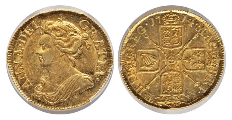 【AU58】1714年 イギリス アン女王 1ギニー金貨