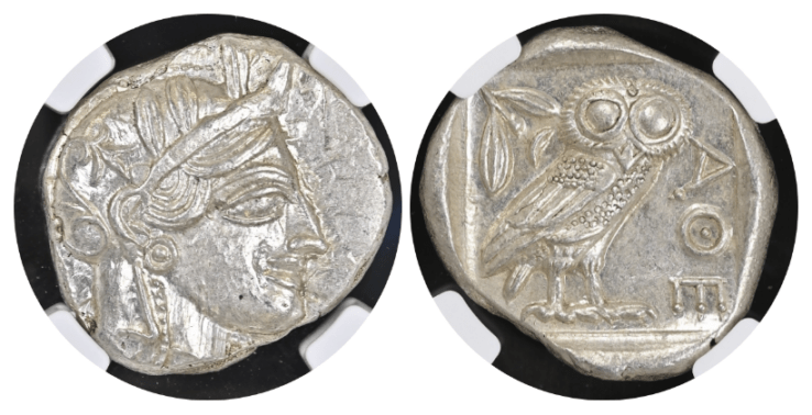 【Ch AU 5/5 4/5】紀元前440年～404年 古代ギリシア アッティカ 女神アテナ テトラドラクマ フクロウ銀貨