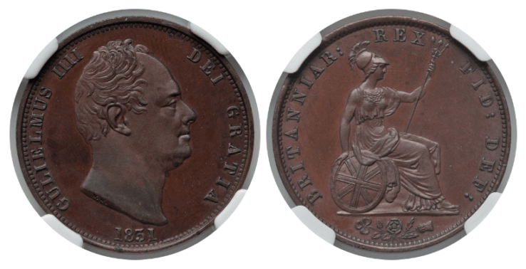 【PF64 BN】1831年 イギリス ウィリアム4世 戴冠記念 1/2ペニー銅貨