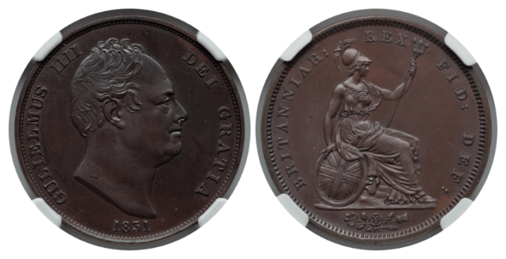 【PF64 BN】1831年 イギリス ウィリアム4世 戴冠記念 1ペニー銅貨