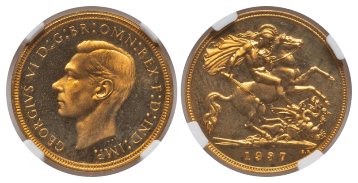 【PR65★】1937年 イギリス ジョージ6世 戴冠記念 1/2ソブリン金貨