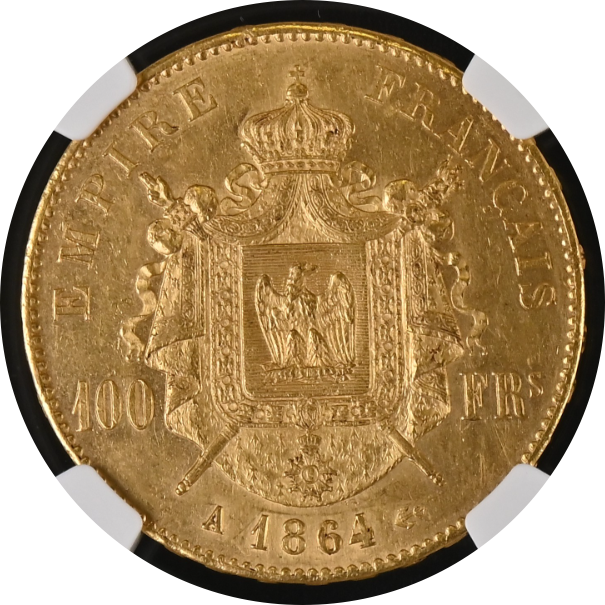 MS61】1864年 フランス第2帝政 ナポレオン3世 有冠 100フラン金貨