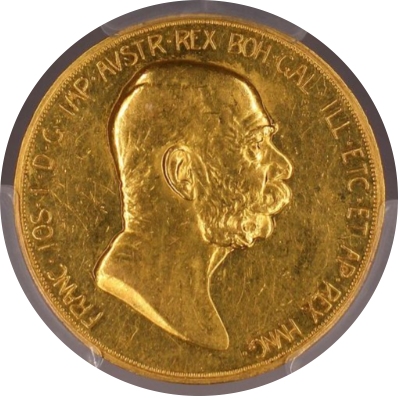 AU58】1908年 オーストリア 雲上の女神 皇位60周年記念100コロナ金貨