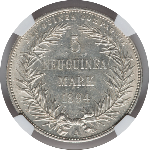 MS 61】1894年 ドイツ領ニューギニア 極楽鳥 5マルク銀貨 | すべての