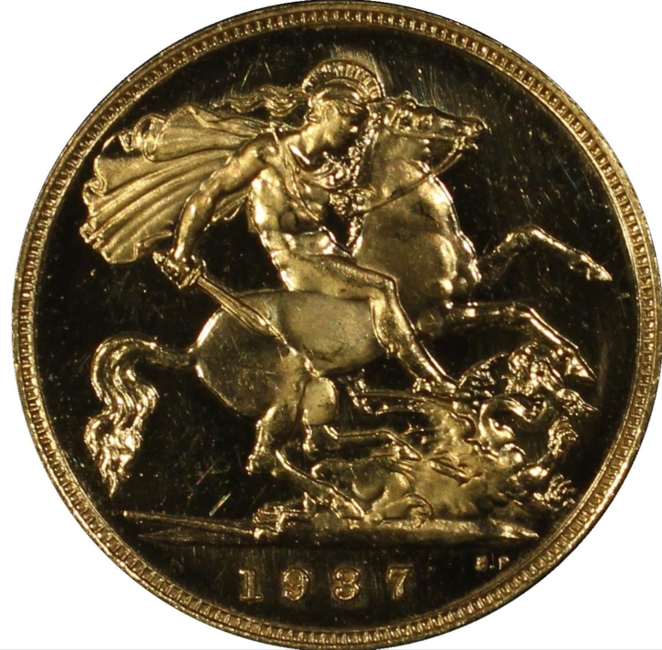 PR64 DCAM】1937年 イギリス ジョージ6世 1/2ソブリン金貨