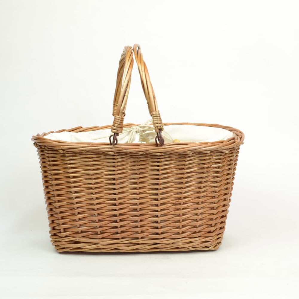 煮柳バスケット 布巾着付き かご 内布付き ナチュラル 柳