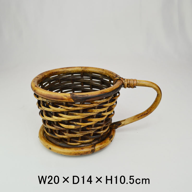 ラタン製鉢カバー コーヒーカップ型 小さい 3号 籐 黒 かご バスケット 鉢カバー かごバッグとバスケットの専門店 ラタンハウス かごや