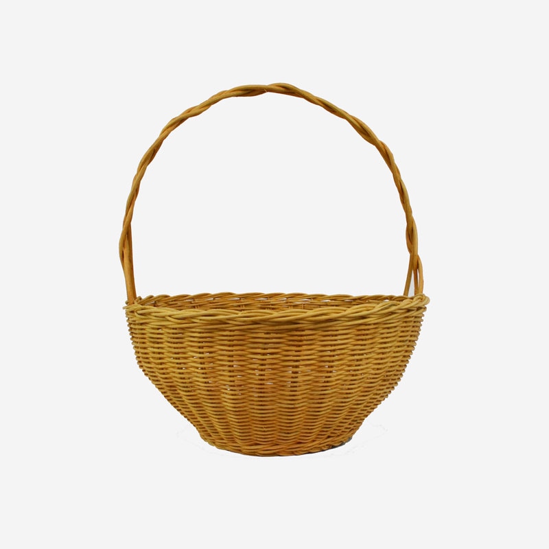 ラタン 丸型かごバッグ 木製フタ付き