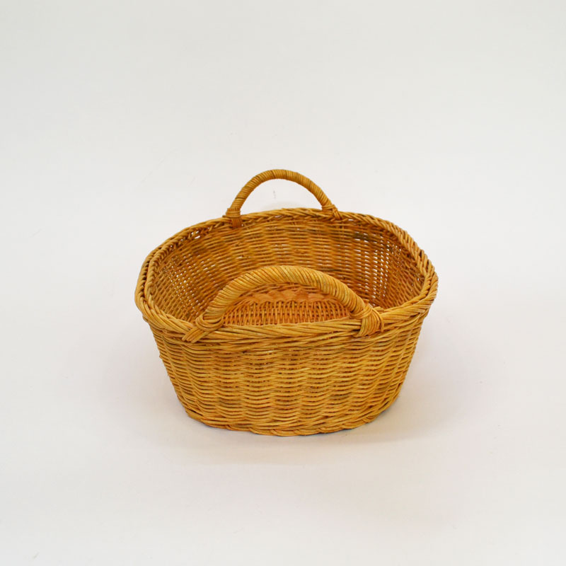 ラタン製 両耳付き 浅型 オーバルバスケット 籐かご 籠
