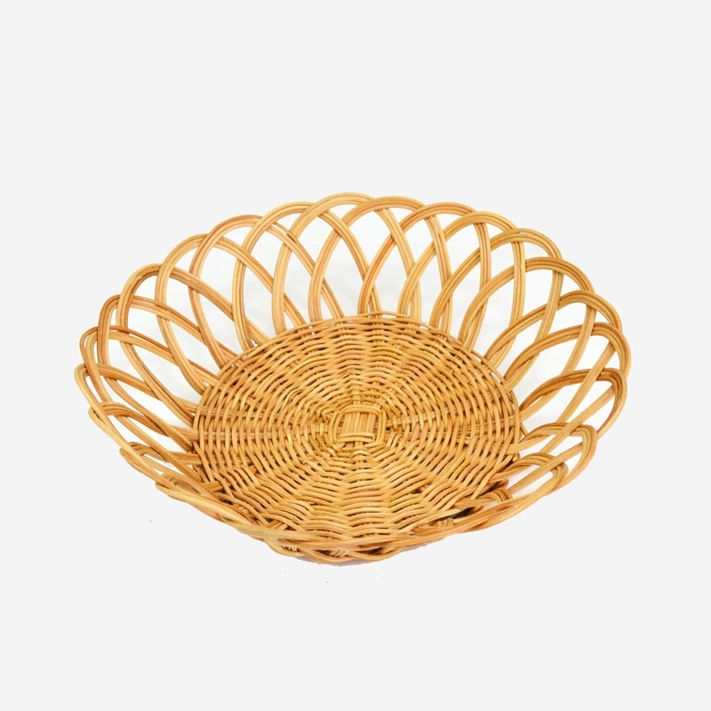 ラタン製 うろこ編み 透かし 丸かご L 収納 小物 籐 籠