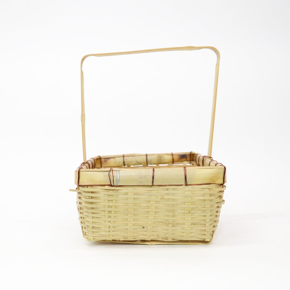 竹の収穫かご 青竹 長角 一本手 S 野菜かご 台所 竹籠