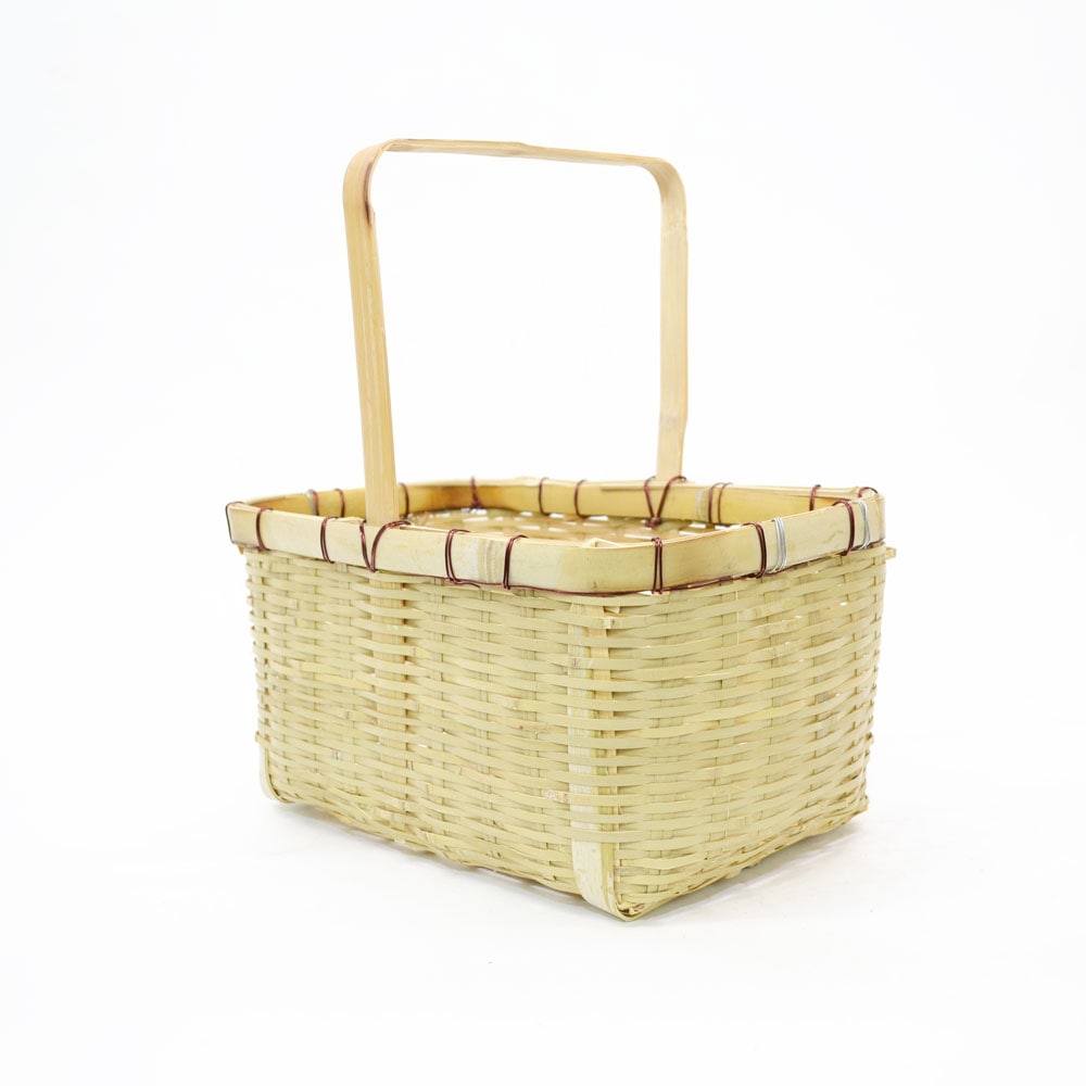 竹の収穫かご 長角一本手 深型 S 青竹 野菜かご 竹籠