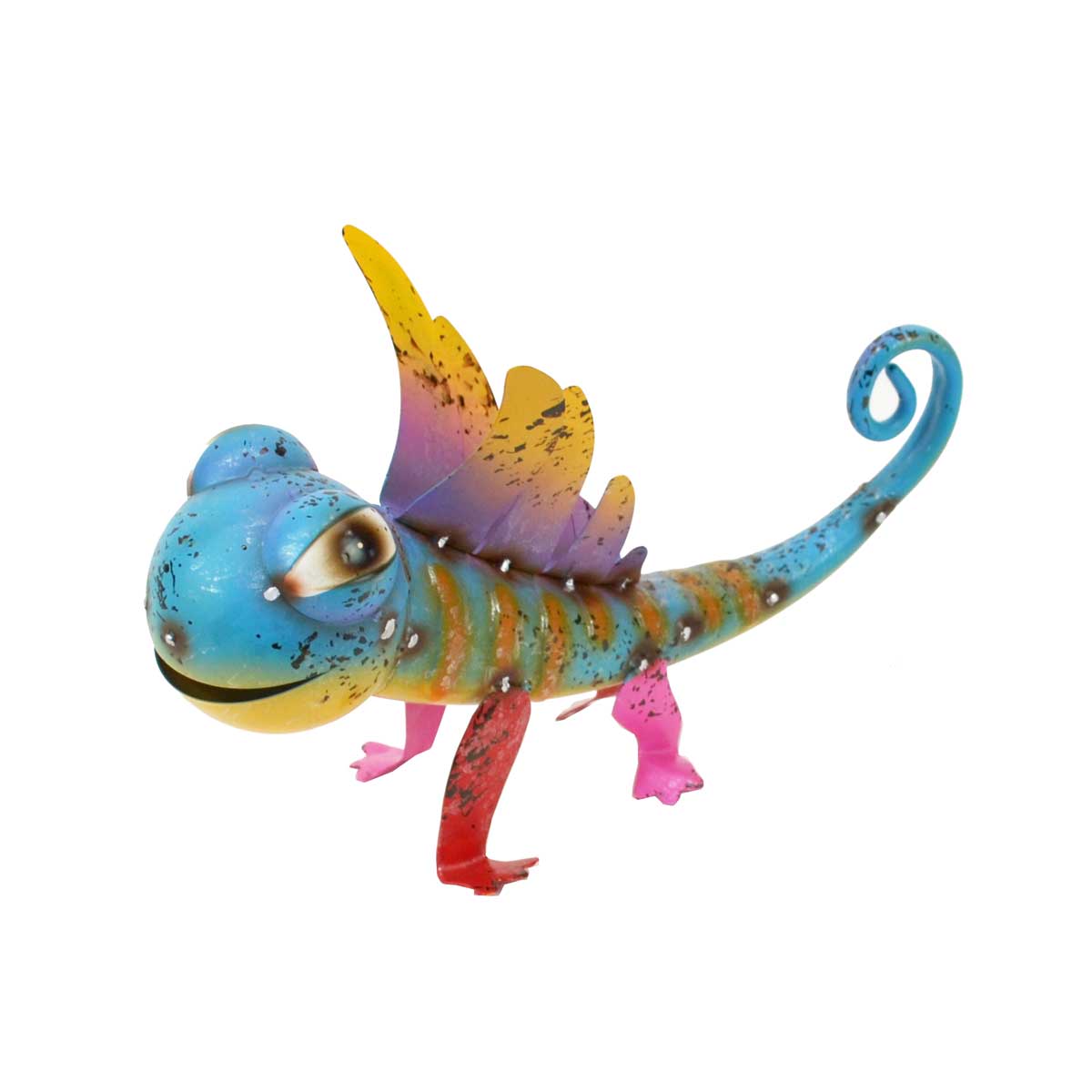 カラフルな木製動物置物 カラフルブリキ 羽つき エンジェル トカゲ オブジェ 置物