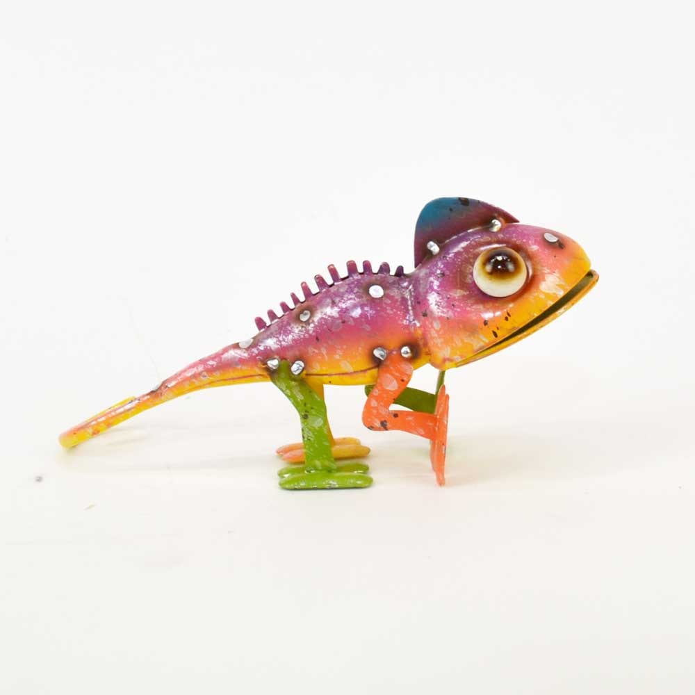 木製動物置物セット　木の人形　ブリキ　カメレオン カラフルブリキ カメレオン Lサイズ カラーブリキ