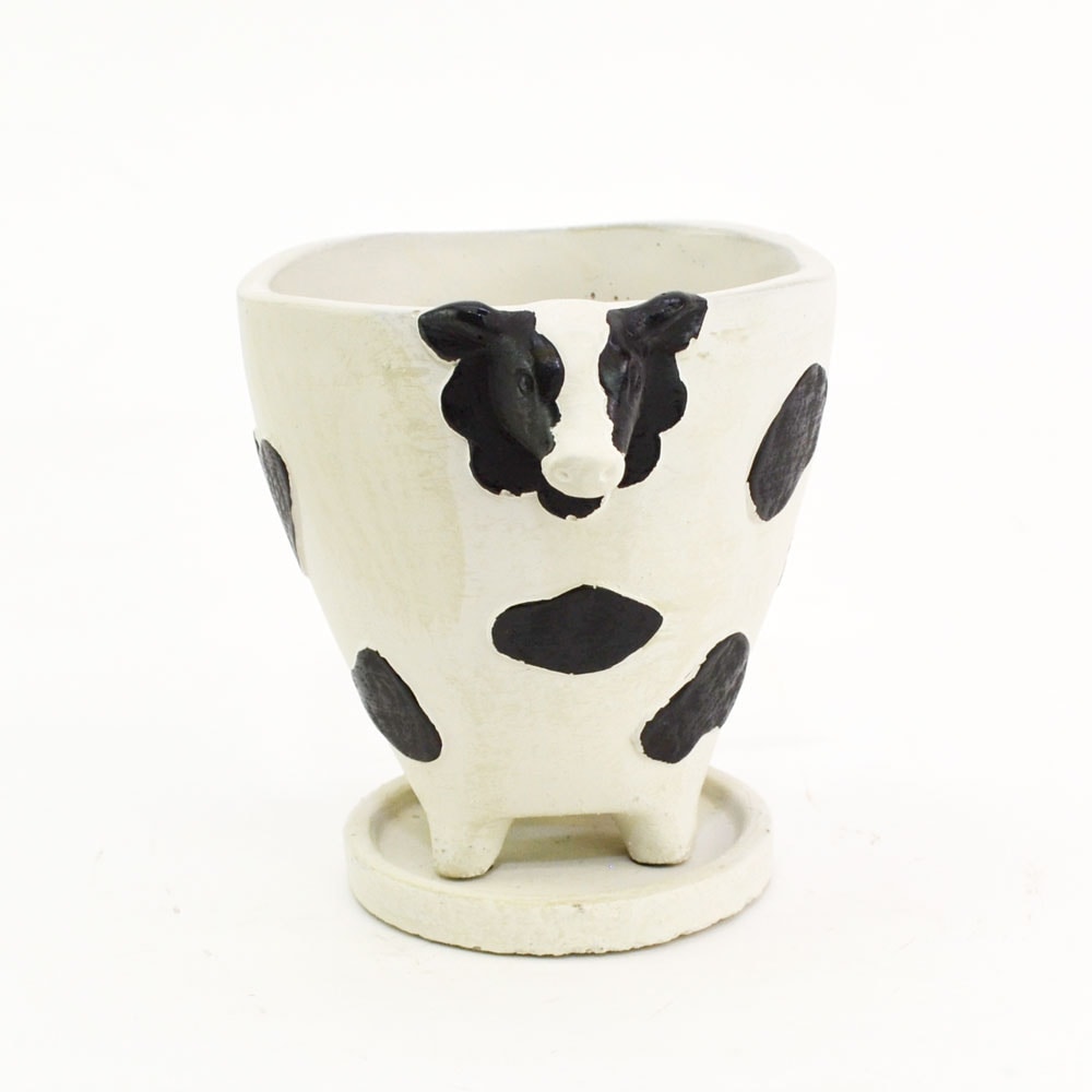 セメントポット 受け皿付き 牛さん M うし ミニ鉢 植木鉢