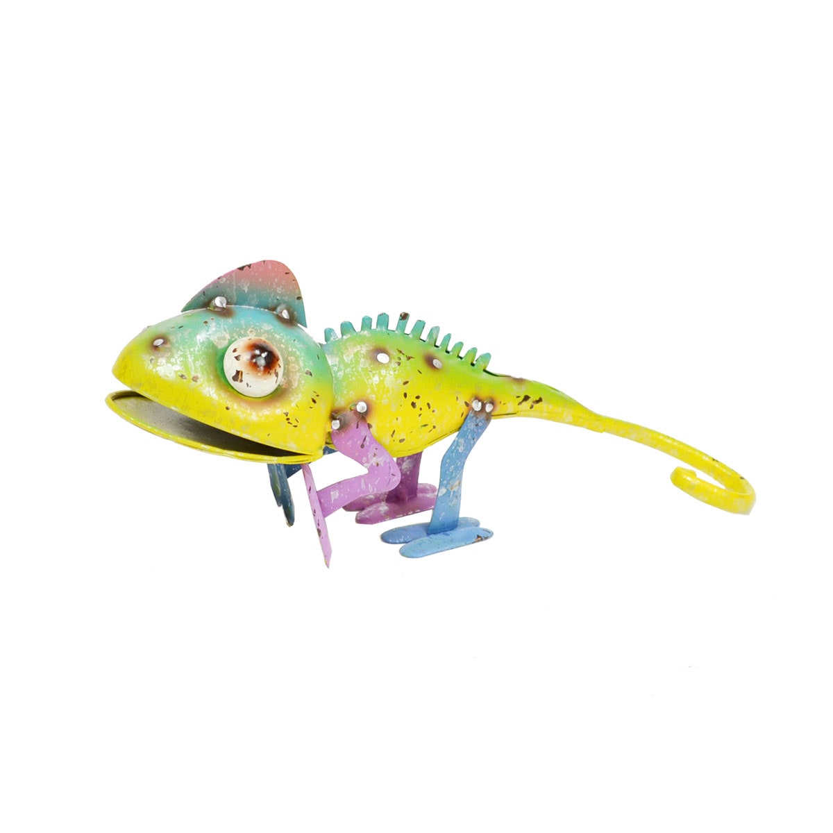 カラフルブリキ カメレオン イエロー グリーン 置物 飾り