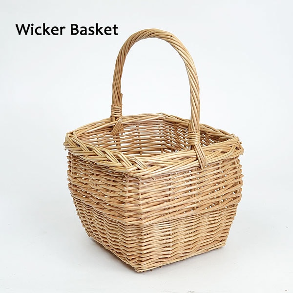 ウィッカーバスケット スクエア 持ち手付き 柳 かご