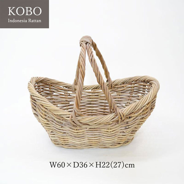コボバスケット舟形 持ち手付き 大きくて丈夫 可愛い色のバスケット お