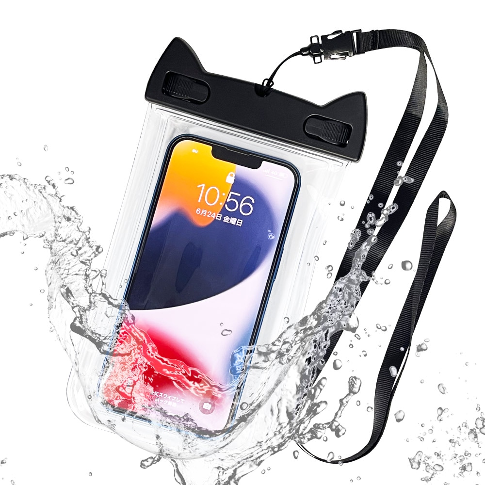 Iphone スマホ ねこ耳型 防水ケース Ipx8 ネックストラップ Touch Id対応 スマートフォン 全面クリアタイプ 防水カバー 猫耳 ネコミミ ねこみみ かわいい ブラック L 全透明 黒 雨 海 プール 風呂 台所 キッチン アウトドア 登山 Rfrwpl06bk すべての商品 ラスタ