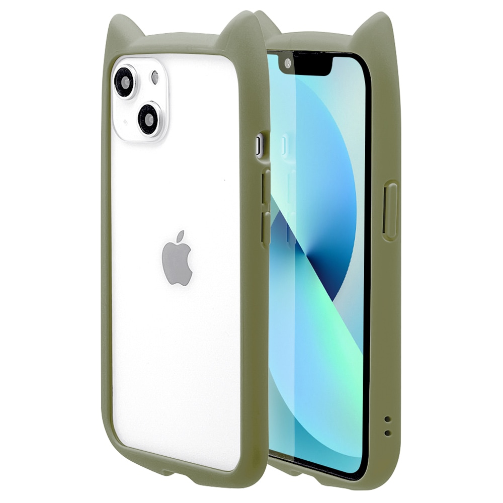 iPhone13 ケース カバー ハイブリッド 猫耳 ネコミミ 背面強化ガラス 