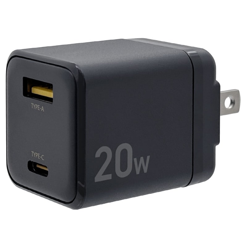 Ŵ USBŴ 2ݡ PDб A 󥻥 AC USB Type-C typec 20W Power Delivery Type-A typea 2.4A  б 2Ʊ 㥳륰졼 iPhone iPad ֥å RACCA20W02CGRY