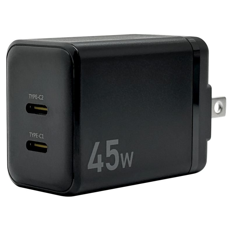 ���Ŵ� USB���Ŵ� 2�ݡ��� PD�б�  ���󥻥�� AC USB Type-C typec 45W Power Delivery ����� �����б� 2��Ʊ������ ���㥳���륰�졼 �Ρ��ȥѥ����� PC iPhone iPad ���֥�å� RAC2C45W02CGRY