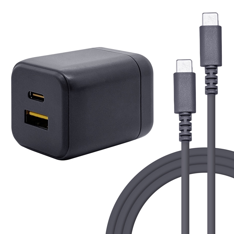 ���Ŵ� AC�����ץ��� AC���Ŵ� �����֥��դ� ������C ������A PD �ѥ�ǥ�Х꡼ 20��å� ���󥻥�� USB Type-C Type-A 20W Power Delivery ���Ť�®�� ���㥳���륰�졼 iPhone ���ޥ� ���ޡ��ȥե��� RACCA20W04CGRY �饹���Хʥ�