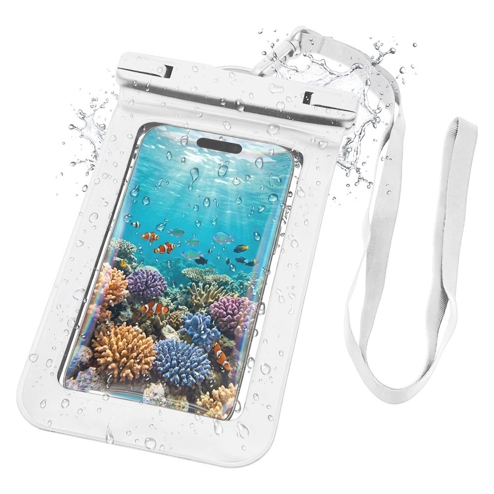 スマホ 防水ケース IPX8 ネックストラップ付 両面クリア