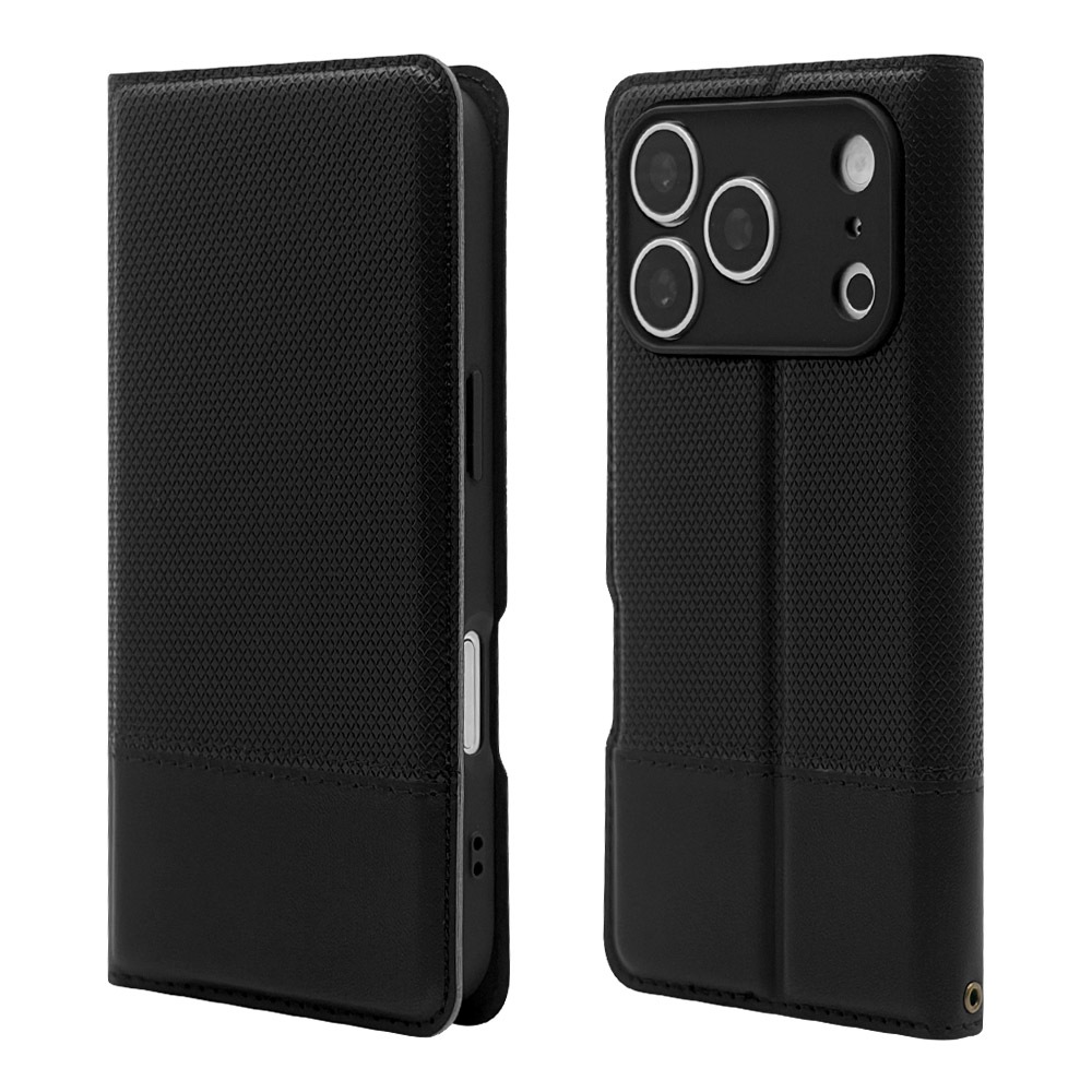 STONE  iPhoneケース ブラック iPhone18 Pro 17 Pro ケース カバー 手帳型 薄型 BLACK STONE Dual