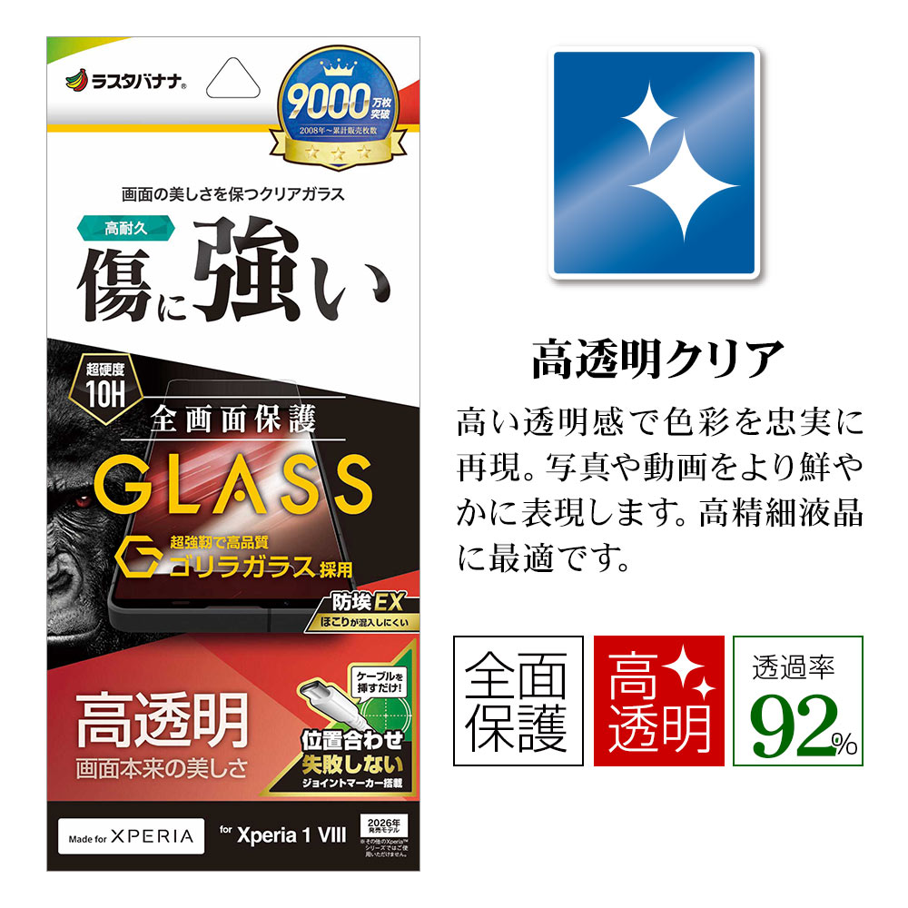 Xperia1 VIII SO-51G SOG17 XQ-GE44 ���饹�ե���� �����ݸ� ����� ��Ʃ�� ���ꥢ ���˶��� ����饬�饹���� �ۥ����ɻ� 0.33mm ����10H ��ñŽ���դ� �������ڥꥢ1 �ޡ���8 �ݸ�ե���� GG5337XP18 �饹���Хʥ�