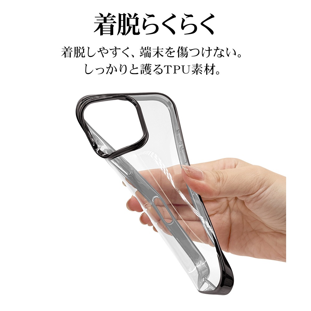 iPhone16 Pro  С եȥ TPU Ѿ׷ۼ ꥢ Ʃ ᥿ե졼 磻쥹б ֥å ե ޥۥ 8198IP461PTPLBK 饹Хʥ