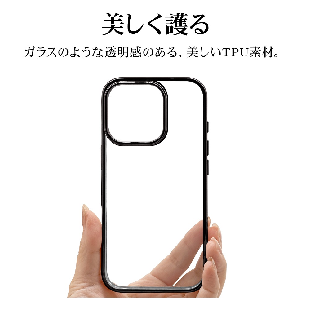 iPhone16 Pro  С եȥ TPU Ѿ׷ۼ ꥢ Ʃ ᥿ե졼 磻쥹б ֥å ե ޥۥ 8198IP461PTPLBK 饹Хʥ